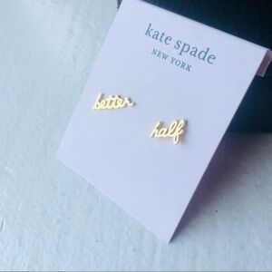 Kate Spade New York “Better Half” Gold Tone Word Stud Earrings NWT